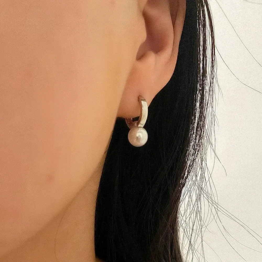 925 Sterling Silver Pearl Huggie Earrings Small Huggie Hoop Earrings - Picture 4 of 5
